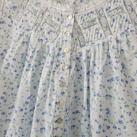 Eileen West Blue Floral Cottagecore Knee Length Sleeveless Sleep Dress - Picture 7 of 13